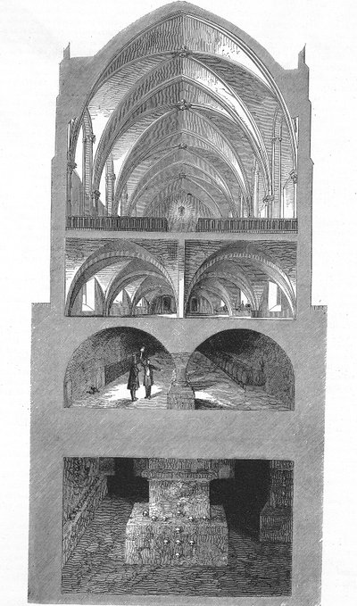 Querschnittsansicht der Küche, Keller und Katakomben der Napoleon-Sekundarschule in Paris (Gravur) von Emile Theodore Therond