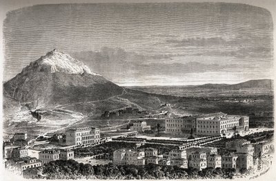 Ansicht von Athen, Griechenland, Zeichnung von Therond, zur Illustration der Geschichte von M.A.Proust, ein Winter in Athen. von Emile Theodore Therond