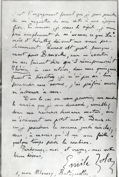 Brief von Zola an Edouard Manet (1832-83), 1868 von Emile Zola