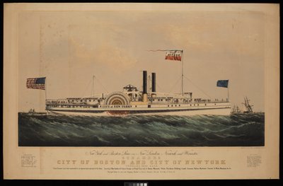 New York und Boston Linie, über New London, Norwich und Worcester Dampfer City of Boston und City of New York von Endicott Endicott