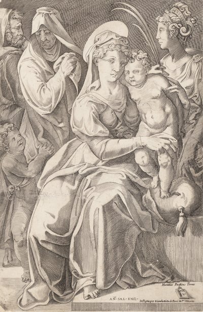 Die Heilige Familie mit St. Anna und St. Katharina, 1542, veröffentlicht 1627-50 von Enea Vico
