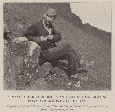 Ein Hersteller von gefälschten Antiquitäten, Herstellung von Feuersteinpfeilspitzen in Irland von English Photographer