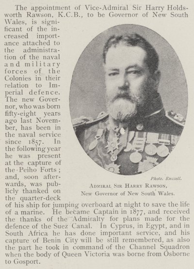 Admiral Sir Harry Rawson, neuer Gouverneur von New South Wales von English Photographer