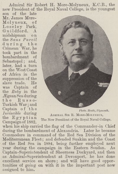 Admiral Sir R More-Molyneux, der neue Präsident des Royal Naval College von English Photographer