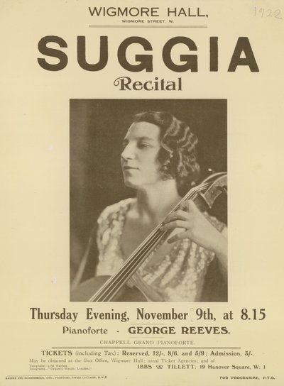 Anzeige für ein Suggia-Konzert in der Wigmore Hall von English Photographer