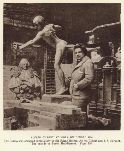 Alfred Gilbert, englischer Bildhauer, bei der Arbeit an Eros von English Photographer