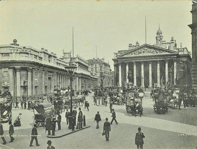 Bank of England und Royal Exchange, Threadneedle Street, City of London, 1890 von English Photographer