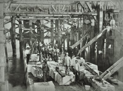 Blackfriars Bridge: Bauarbeiter, 1869 von English Photographer