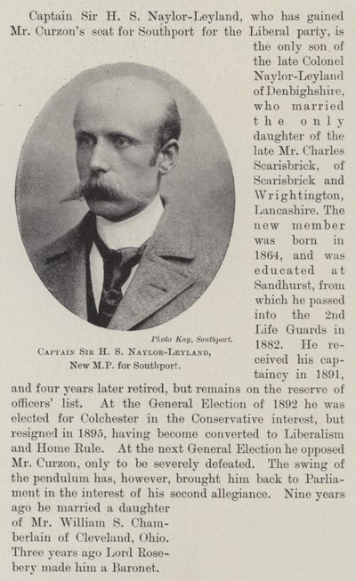 Kapitän Sir H. S. Naylor-Leyland, neuer Abgeordneter für Southport von English Photographer