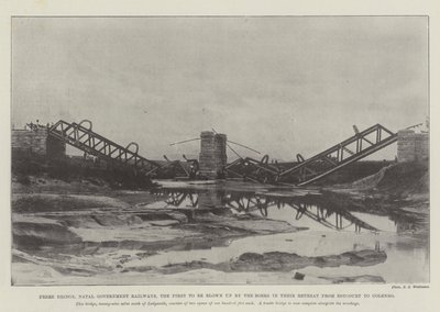 Frere-Brücke, Natal Government Railways, die erste von den Buren in ihrem Rückzug von Estcourt nach Colenso gesprengte Brücke von English Photographer