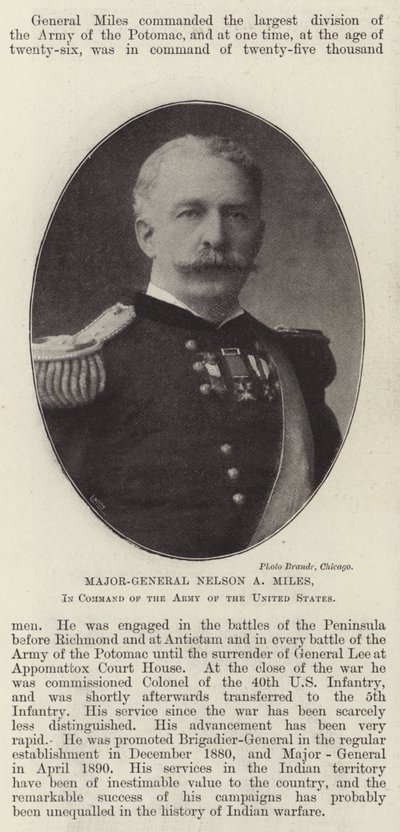 Generalmajor Nelson A. Miles, Kommandant der Armee der Vereinigten Staaten von English Photographer