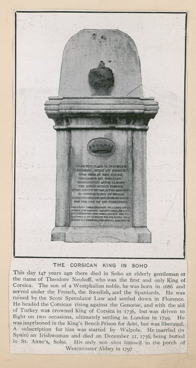 Denkmal für Theodor, König von Korsika von English Photographer