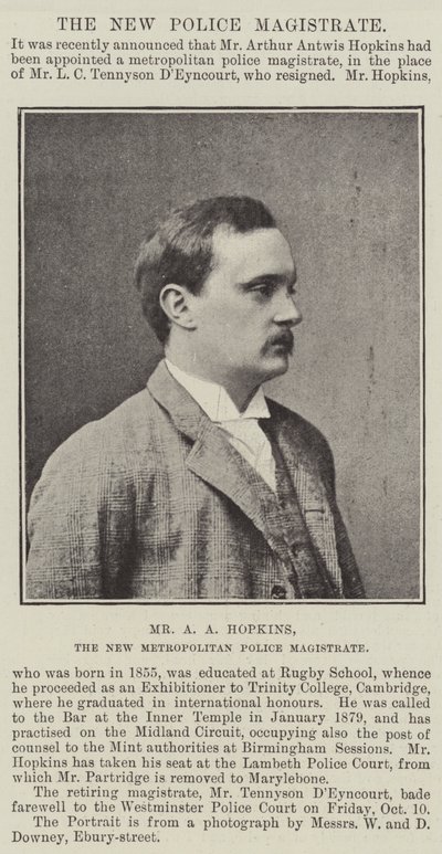 Herr A A Hopkins, der neue Metropolitan Police Magistrate von English Photographer
