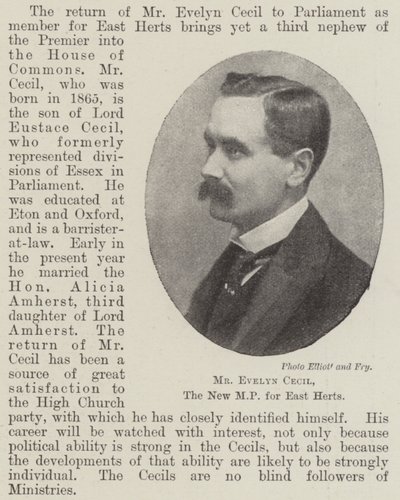 Mr. Evelyn Cecil, der neue Abgeordnete für East Herts von English Photographer