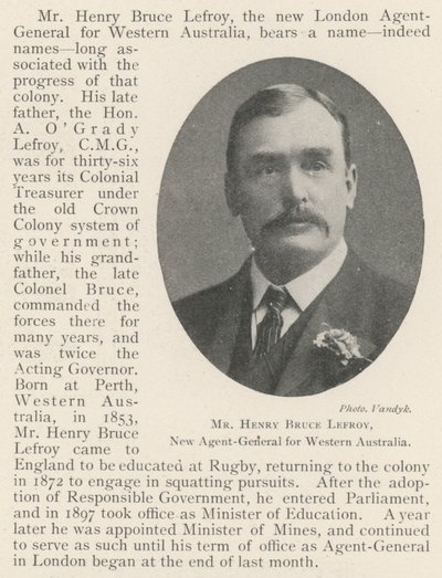 Mr Henry Bruce Lefroy, neuer Generalagent für Westaustralien von English Photographer