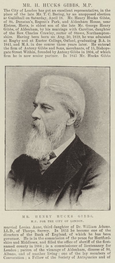 Herr Henry Hucks Gibbs, MP für die City of London von English Photographer