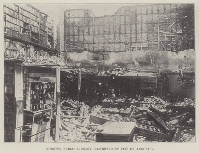Öffentliche Bibliothek von Norwich, durch Feuer am 1. August zerstört von English Photographer
