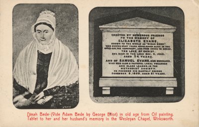 Porträt und Grabstein von George Elliots Tante (Elizabeth Evans), die Inspiration für Charaktere in ihrem Roman Adam Bede von English Photographer