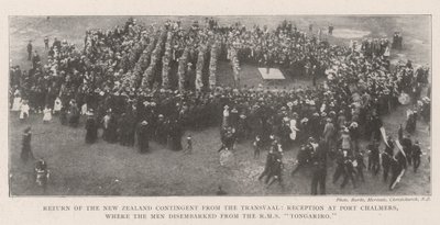 Rückkehr des neuseeländischen Kontingents aus dem Transvaal, Empfang in Port Chalmers, wo die Männer von der RMS Tongariro an Land gingen von English Photographer