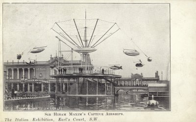 Sir Hiram Maxims gefangene Luftschiffe auf der Italienischen Ausstellung, die 1904 in Earls Court in London stattfand von English Photographer