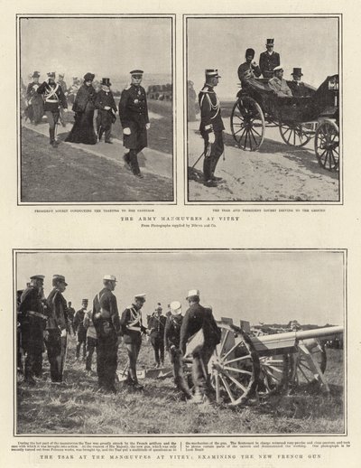 Die Armeemanöver in Vitry, der Zar bei den Manövern in Vitry, Untersuchung der neuen französischen Kanone von English Photographer