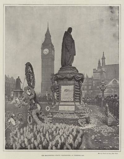 Die Beaconsfield-Statue, Westminster, am Primrose Day von English Photographer