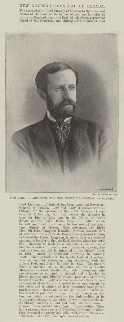 Der Earl of Aberdeen, der neue Generalgouverneur von Kanada von English Photographer