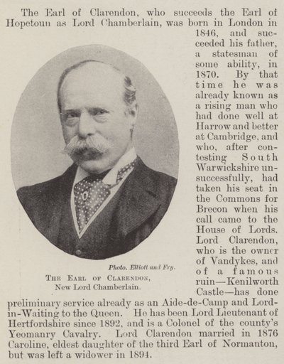 Der Earl of Clarendon, neuer Lord Chamberlain von English Photographer