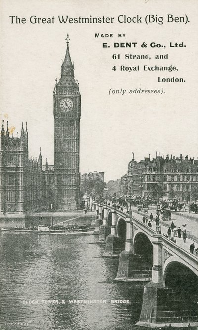 Die Große Westminster-Uhr, Big Ben, hergestellt von E Dent und Co Ltd von English Photographer