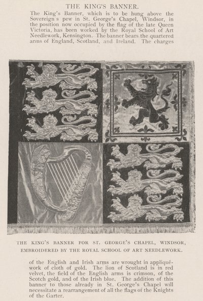 Das Banner des Königs für die St. Georgs-Kapelle in Windsor, bestickt von der Royal School of Art Needlework von English Photographer