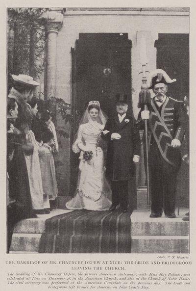 Die Hochzeit von Herrn Chauncey Depew in Nizza, die Braut und der Bräutigam verlassen die Kirche von English Photographer