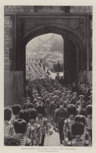 Die Marinebrigade der HMS Powerful in Windsor, die in den Innenhof einzieht von English Photographer