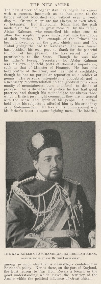 Der neue Emir von Afghanistan, Habibullah Khan, anerkannt von der britischen Regierung von English Photographer