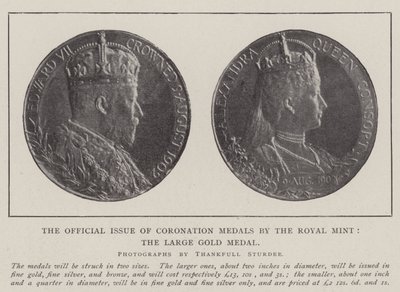 Die offizielle Ausgabe der Krönungsmedaillen durch die königliche Münze, die große Goldmedaille von English Photographer
