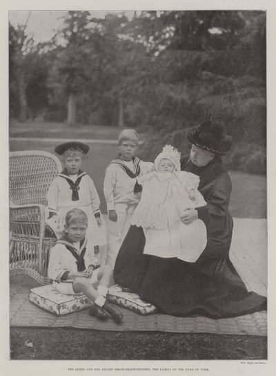 Die Königin und ihre Urenkel, die Familie des Herzogs von York von English Photographer