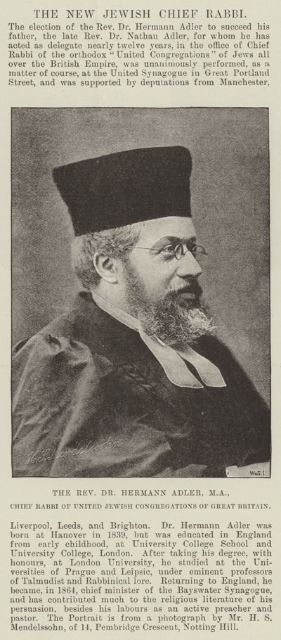 Der Reverend Dr. Hermann Adler, MA, Oberrabbiner der Vereinigten Jüdischen Gemeinden von Großbritannien von English Photographer