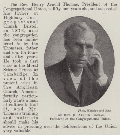 Der Reverend H. Arnold Thomas, Präsident der Kongregationalen Union von English Photographer