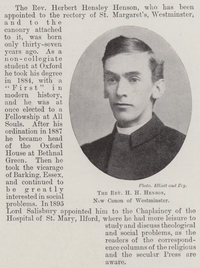 Der Reverend H H Henson, neuer Kanoniker von Westminster von English Photographer