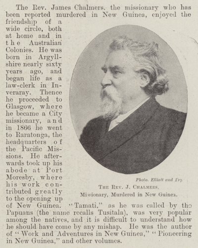 Der Reverend J Chalmers, Missionar, ermordet in Neuguinea, April 1901 von English Photographer
