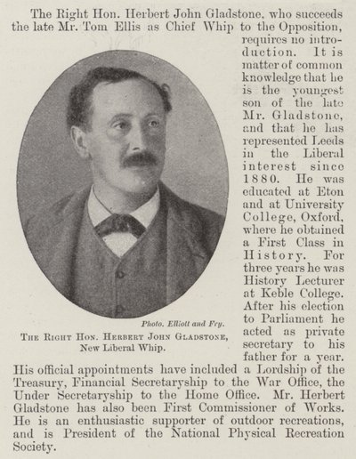 Der ehrenwerte Herbert John Gladstone, neuer liberaler Peitsche von English Photographer