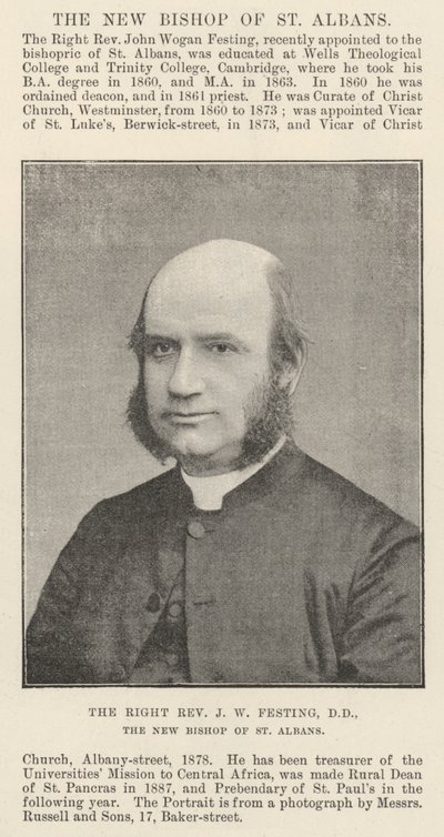 Der rechte Reverend J W Festing, DD, der neue Bischof von St. Albans von English Photographer