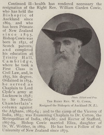 Der rechte Reverend W. G. Cowie, trat vom Bischofsamt von Auckland (Neuseeland) zurück von English Photographer