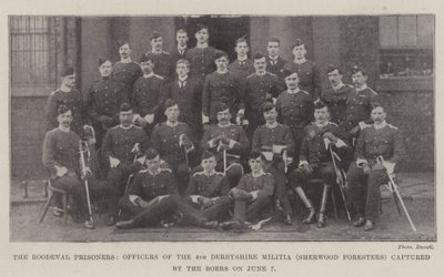 Die Roodeval-Gefangenen, Offiziere der 4. Derbyshire-Miliz (Sherwood Foresters), gefangen genommen von den Buren am 7. Juni von English Photographer