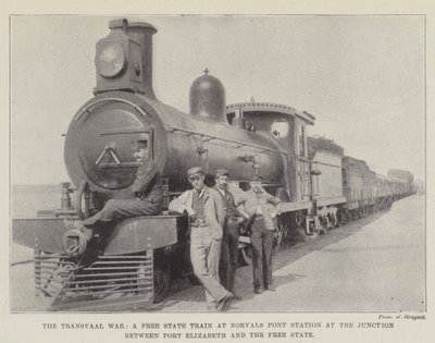 Der Transvaal-Krieg, ein Zug des Freistaats am Bahnhof Norvals Pont an der Kreuzung zwischen Port Elizabeth und dem Freistaat von English Photographer