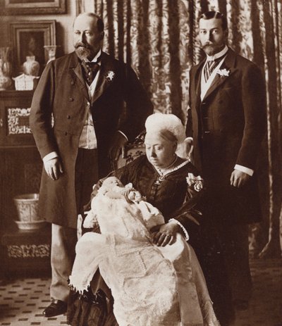 Die Taufe des zukünftigen Königs Edward VIII., mit Königin Victoria, König Edward VII. und König George V. von English Photographer