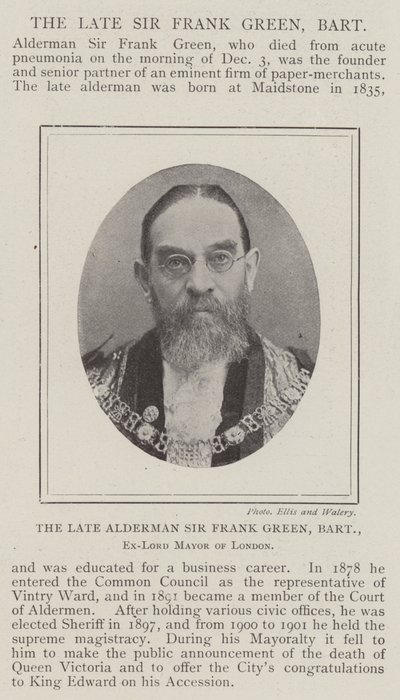 Der verstorbene Alderman Sir Frank Green, Baronet, ehemaliger Lord Mayor von London von English Photographer