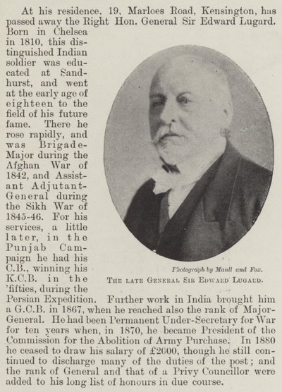 Der verstorbene General Sir Edward Lugard von English Photographer