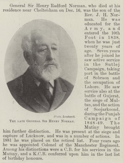 Der verstorbene General Sir Henry Norman von English Photographer