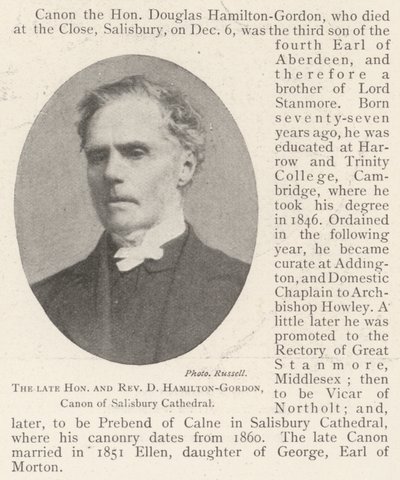 Der verstorbene Ehrenwerte und Hochwürdige D. Hamilton-Gordon, Kanoniker der Kathedrale von Salisbury von English Photographer