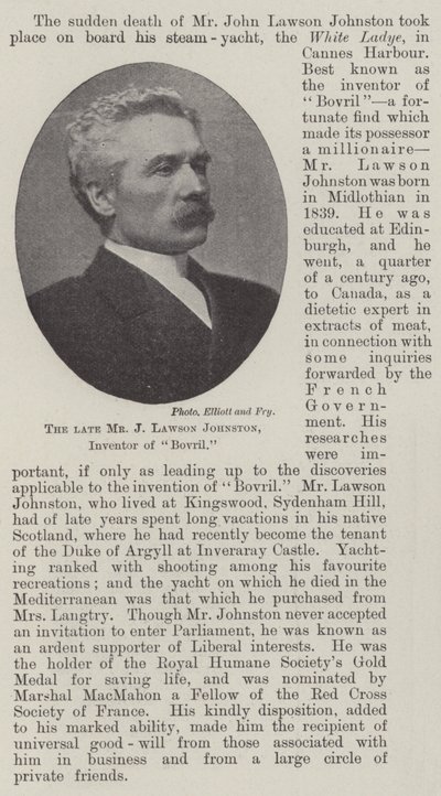 Der verstorbene Mr. J Lawson Johnston, Erfinder von Bovril von English Photographer